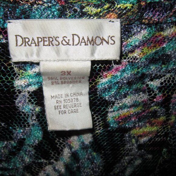Draper's & Damon's Plus 3X Open Cardigan Topper Jacket Floral Leaf Print 3/4 Slv - Picture 3 of 3